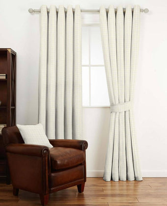 Newquay Check in Steel and Sunshine Curtain Fabric - Laura Ashley