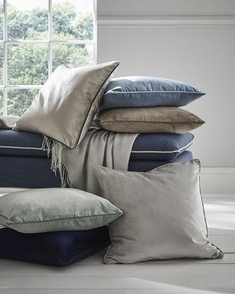 Nigella Midnight Velvet Cushion - View of stacked cushions