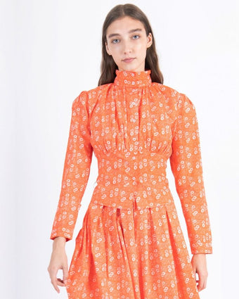 Orange Manafon Thistle Blouse - View of blouse on model