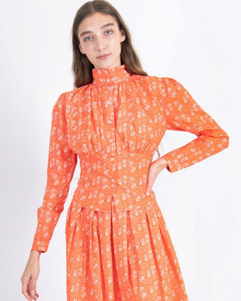Orange Manafon Thistle Blouse - view of blouse on model