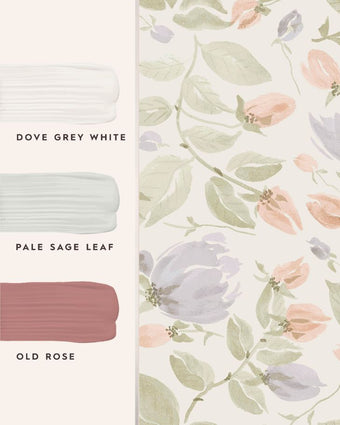 Orisia Peony Pale Sage Green Wallpaper featured with coordinating wallpaper