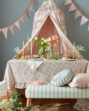 Painswick Paisley Coral Pink Fabric Sample view of fabric tablecloth