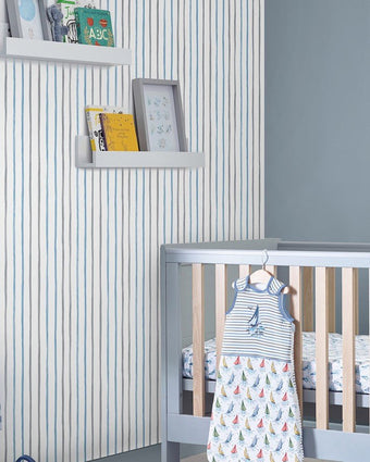 Painterly Stripe Blue Wallpaper - View of wallpaper on a wall