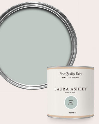 Pale Grey Green Paint - View of open can of paint