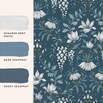 Parterre Dark Seaspray Wallpaper - View of coordinating paint colors