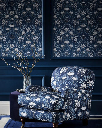 Parterre Dark Seaspray Wallpaper  - View of wallpaper hanging on wall.