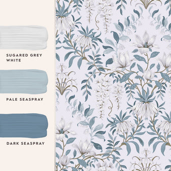 Parterre Off White/Seaspray Wallpaper Sample - View of coordinating paint colors