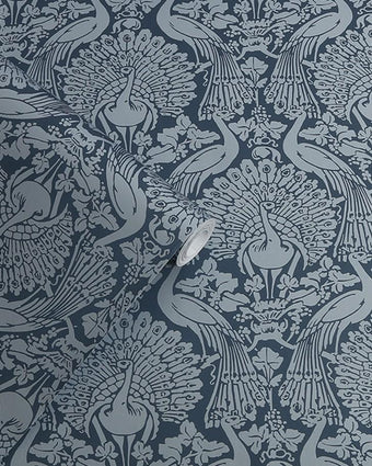 Peacock Damask Dusky Seaspray Wallpaper Sample - Laura Ashley