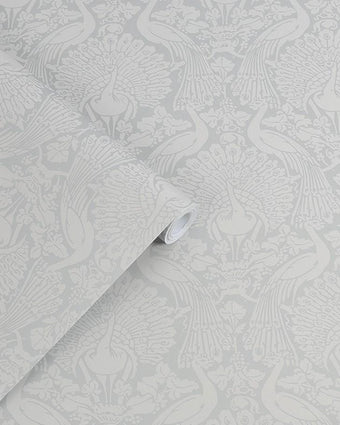 Peacock Damask Pale Slate Wallpaper Sample - Laura Ashley