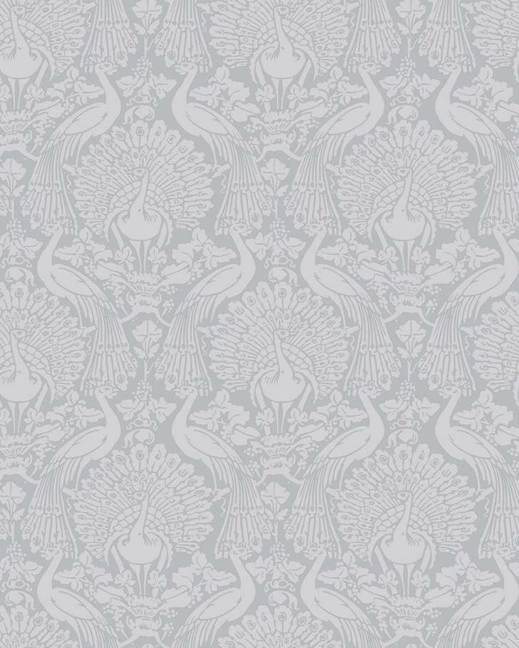 Peacock Damask Pale Slate Wallpaper Sample - Laura Ashley
