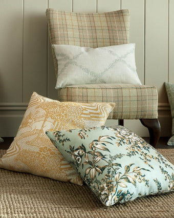 Picardie Amber Fabric - View of fabric on a cushion