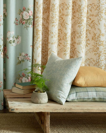 Picardie Sage Fabric Sample - View of fabric on a cushion