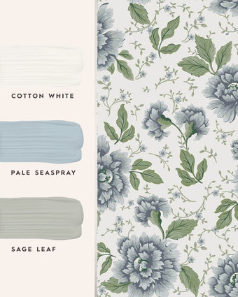 Pickworth Posy Pale Seaspray Blue Wallpaper with featured coordinating paints