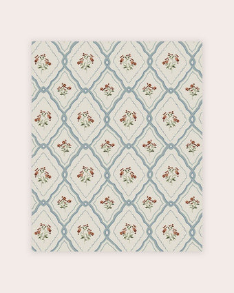 Pinford Trellis Pale Seaspray Blue Wallpaper view of wallpaper