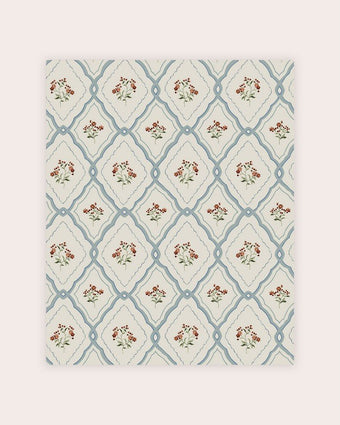 Pinford Trellis Pale Seaspray Blue Wallpaper view of wallpaper