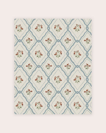 Pinford Trellis Pale Seaspray Blue Wallpaper view of wallpaper