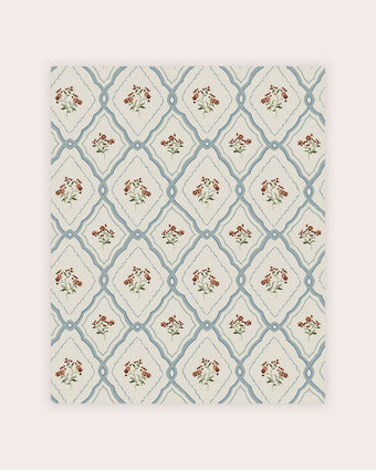 Pinford Trellis Pale Seaspray Blue Wallpaper view of wallpaper