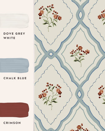 Pinford Trellis Pale Seaspray Blue Wallpaper view of wallpaper with coordinating paint colors
