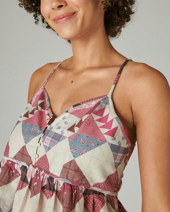 Pink Patchwork Cami close up view of cami