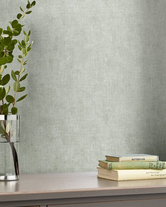 Plain Sage Leaf Wallpaper view of wallpaper on a wall