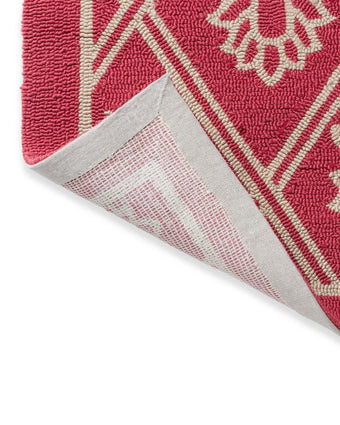 Porchester Poppy Red Indoor Outdoor Rug view of back of rug