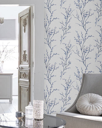 Pussy Willow Off White/Midnight Wallpaper - Laura Ashley