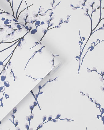 Pussy Willow Off White/Midnight Wallpaper - Laura Ashley