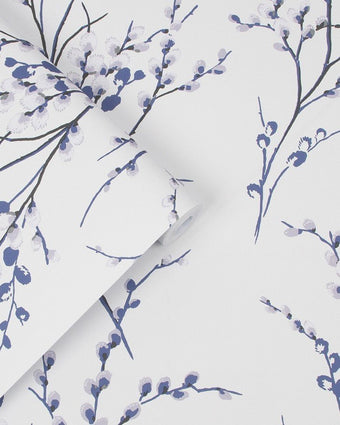 Pussy Willow Off White/Midnight Wallpaper Sample - Laura Ashley