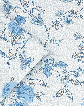 Rambling Rector Sky Blue Wallpaper - View of roll of wallpaper
