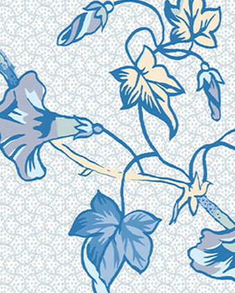 Rambling Rector Sky Blue Wallpaper Sample - Close up view of wallpaper