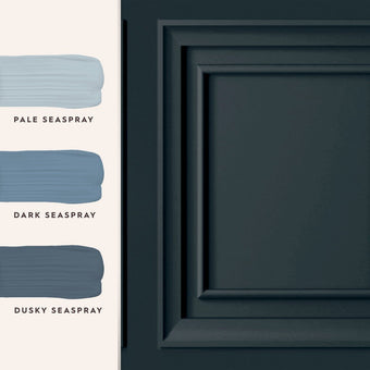 Redbrook Wood Panel Dark Seaspray Wallpaper Sample - View of coordinating paint colors