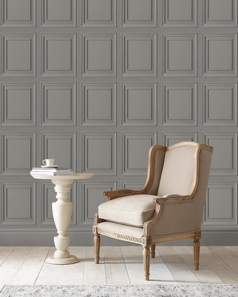Redbrook Wood Panel Pale Steel Wallpaper - View of wallpaper hanging  on wall