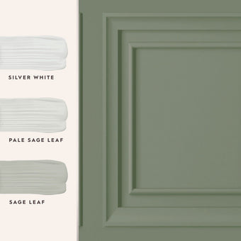 Redbrook Wood Panel Sage Wallpaper Sample - -View of coordinating paint colors 
