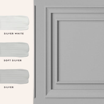 Redbrook Wood Panel Silver Wallpaper - View of coordinating paint