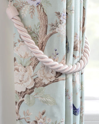 Rope Tieback - Blush - View of tieback on curtain