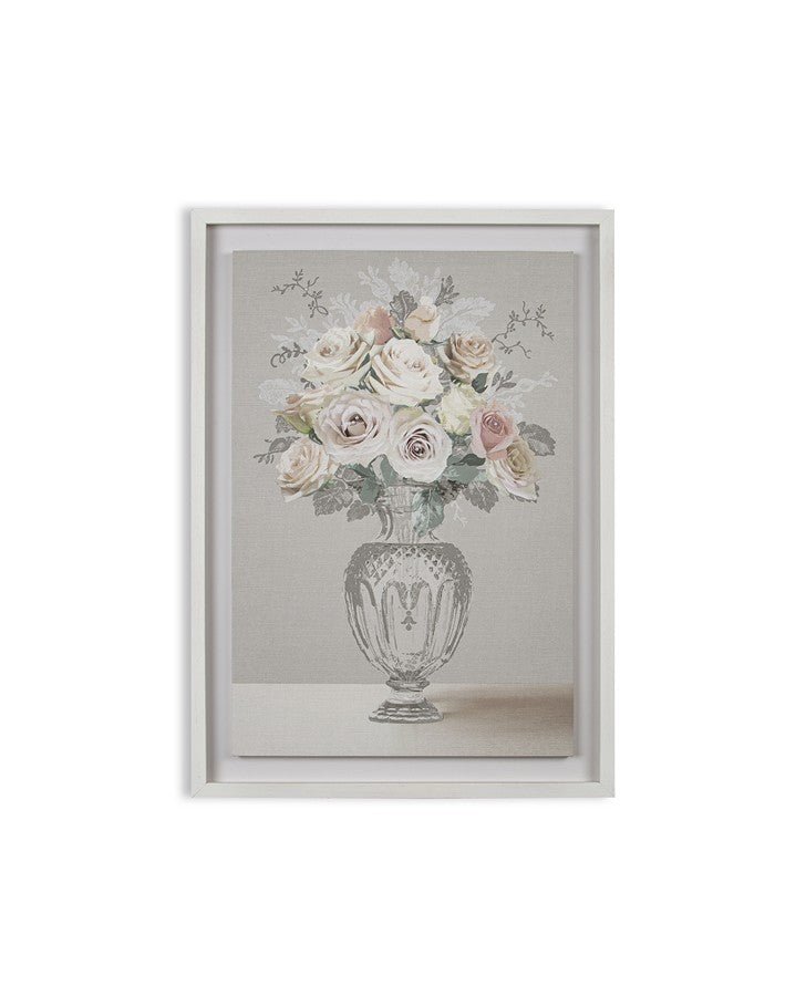 Rose Bouquet Vase Framed Floating Canvas Wall Art.  Front view..