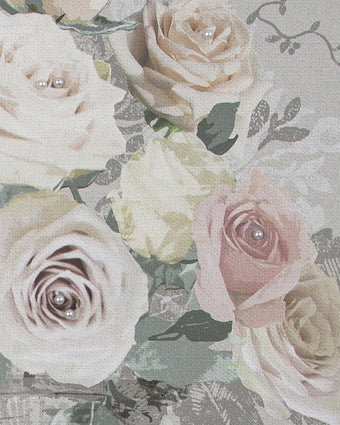 Rose Bouquet Vase Framed Floating Canvas Wall Art . Close-up of print.