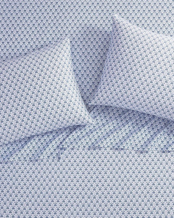 Rosemarie Blue Cotton Sateen Sheet Set - Overhead view of sheet set