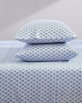 Rosemarie Blue Cotton Sateen Sheet Set -  View of sheet set components