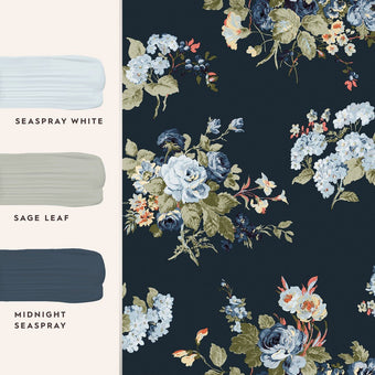 Rosemore Midnight Seaspray Wallpaper - View of coordinating paint colors 