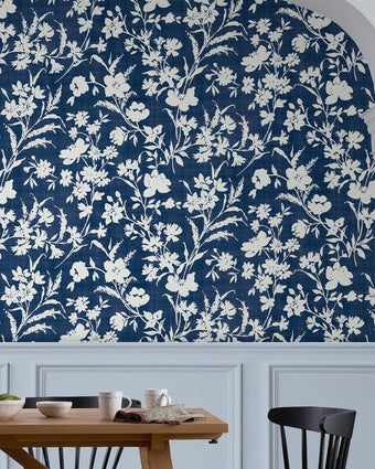 Rye Midnight Seaspray Blue Wallpaper - View of wallpaper on a wall