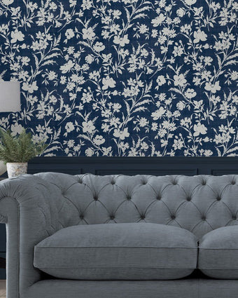Rye Midnight Seaspray Blue Wallpaper - View of wallpaper on a wall