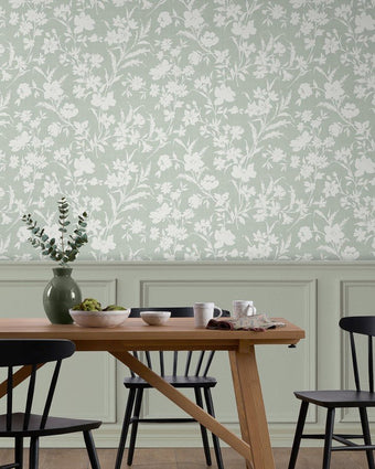 Rye Sage Green Wallpaper - View of wallpaper on a wall