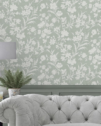 Rye Sage Green Wallpaper - View of wallpaper on a wall