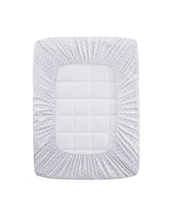 Sageston Gusseted Down Alt Mattress Pad view of the elastic fit on  a mattress
