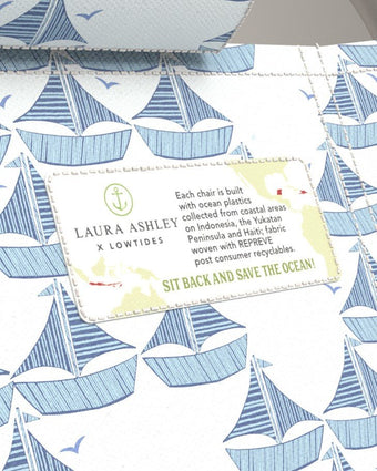Sailboats Dune High Backpack Beach Chair view of patch label on chair