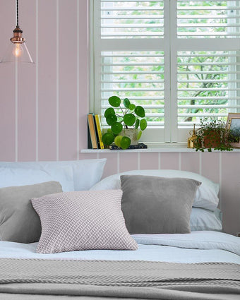 Saltram Stripe Pale Amethyst Wallpaper - View of wallpaper on a wall
