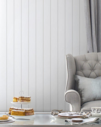 Saltram Stripe Sugared Grey Wallpaper - View of wallpaper on a wall