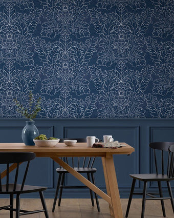 Silchester Midnight Seaspray Blue Wallpaper - View of wallpaper on a wall