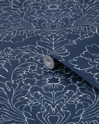 Silchester Midnight Seaspray Blue Wallpaper - View of roll of wallpaper